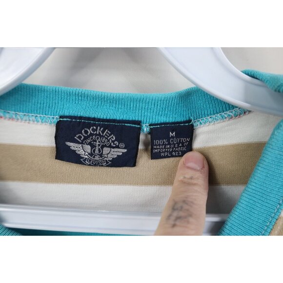 Vtg 90s Streetwear Womens Medium Striped Color Block Pocket T-Shirt Cotton USA - Picture 9 of 12